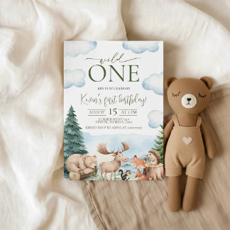 Woodland Wild One 1st Birthday Invitation