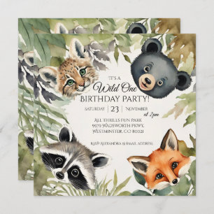 Woodland Wild One 1st Birthday Party Invitation