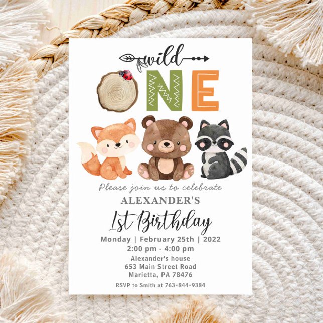 Woodland Wild One Bear Birthday Party Invitation (Creator Uploaded)