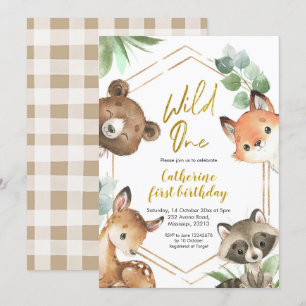 Woodland Wild One Birthday Invitation