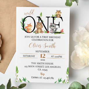 Woodland Wild One Birthday Invitation