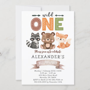 Woodland Wild One Birthday Party Invitation