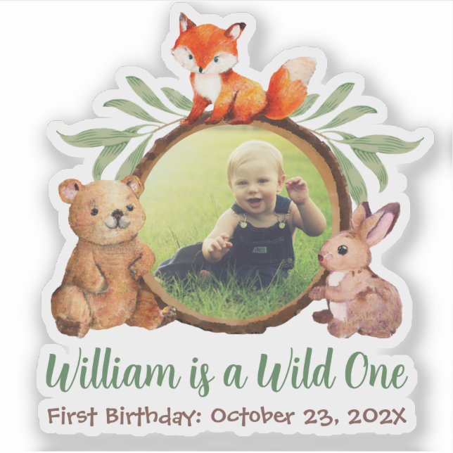 Woodland Wild One Photo Cute Animals 1st Birthday  (Front)