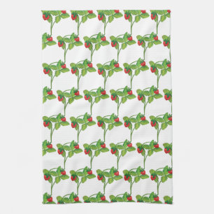 Woodland Wild Strawberry Fragaria vesca Pattern   Tea Towel