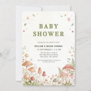 Woodland Wildflower Mushroom Baby Shower Invitation