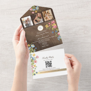 Woodland Wildflower Rustic Boho Wedding  All In One Invitation