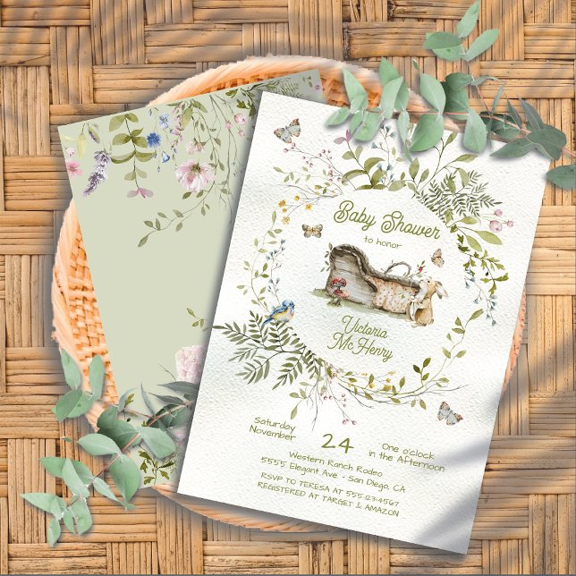 Woodland Wildflower Wreath Crib Cradle Baby Shower Invitation (Creator Uploaded)