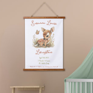 Woodland Wildflowers Personalised Baby Name Stats Hanging Tapestry