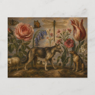 Woodland Wildlife and Botanical Oil Painting Postcard
