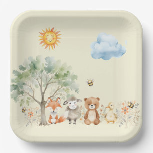 Woodland Wildlife Baby Shower Pale Peach Paper Plate
