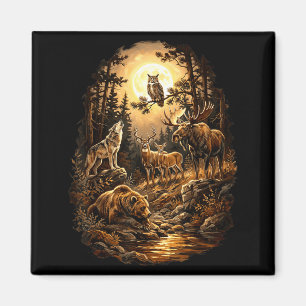 Woodland Wildlife Bear Wolf Moose Deer Owl Forest Magnet