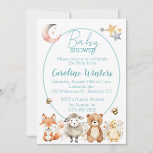 Woodland Wildlife (Blue) Baby Shower   Invitation