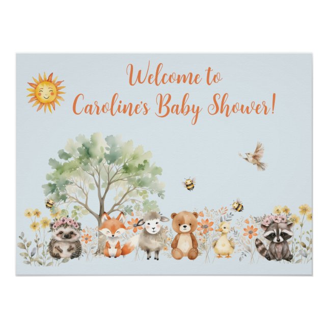 Woodland Wildlife Blue Baby Shower   Poster (Front)
