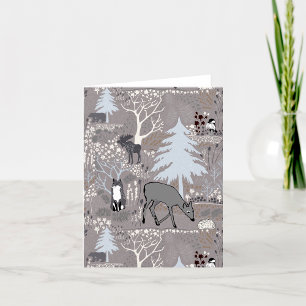 Woodland Wildlife Deer Fox Moose Greeting Or Blank Thank You Card