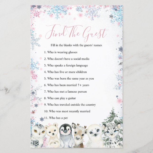 Woodland Winter Animal Artics Find the Guest Game (Front)