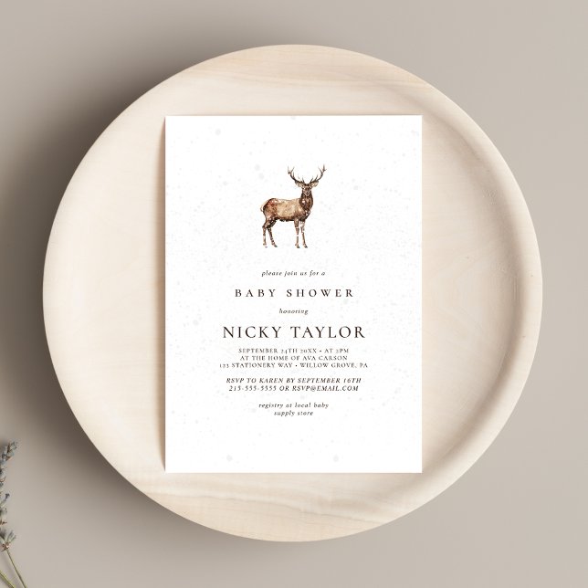 Woodland Winter Animal Deer Baby Shower Invitation (Creator Uploaded)