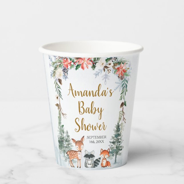 Woodland Winter Animal Forest Baby Shower Paper Cups (Front)