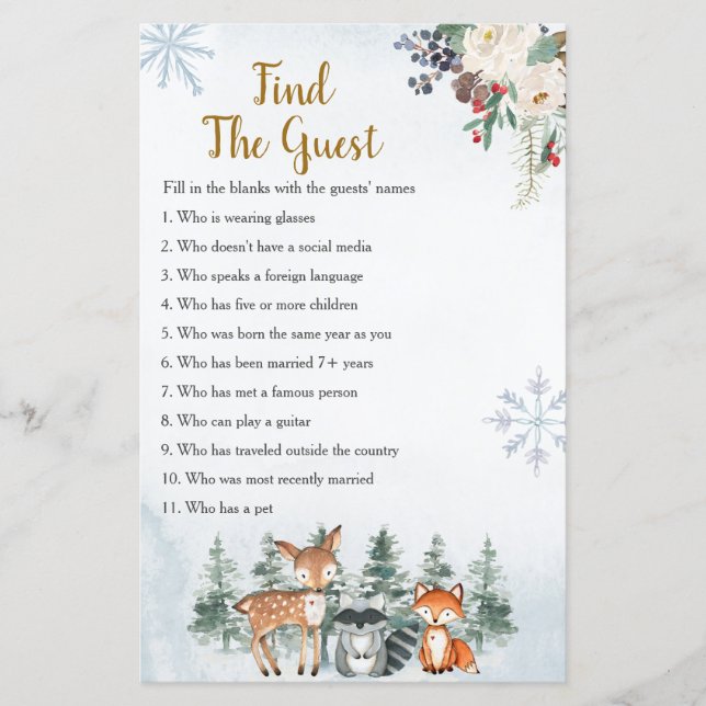 Woodland Winter Animal Forest Find the Guest Game (Front)