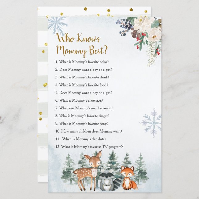 Woodland Winter Animal Forest Who Knows Mummy Best (Front/Back)