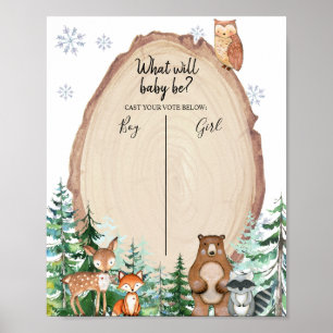 Woodland Winter Animal Voting Board Gender Reveal Poster