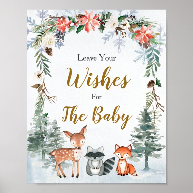 Woodland Winter Animals Forest Wishes for Baby Poster (Front)