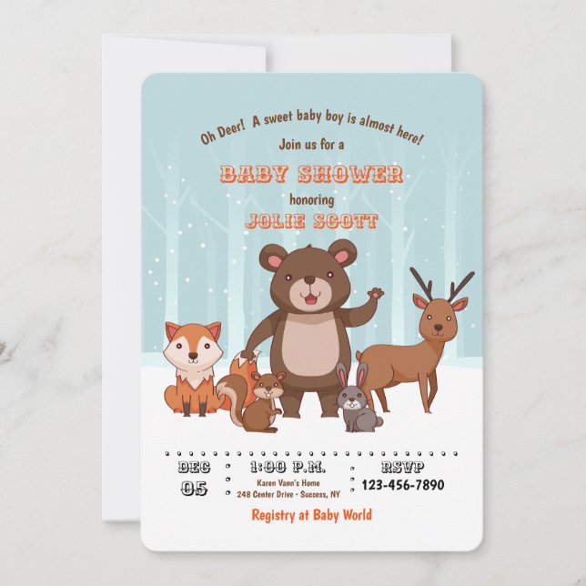 Woodland Winter Animals Invitation (Front)