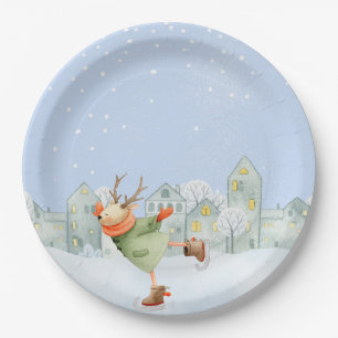 WOODLAND WINTER FRIENDS- ICE SKATING REINDEER PAPER PLATE
