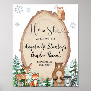 Woodland Winter Gender Reveal Animal Welcome Sign