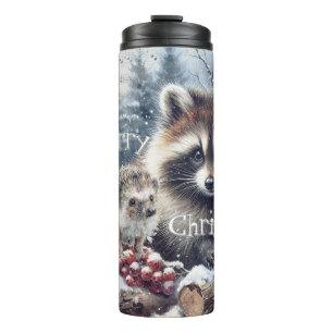 Woodland Winter Hedgehog Raccoon Christmas Thermal Tumbler