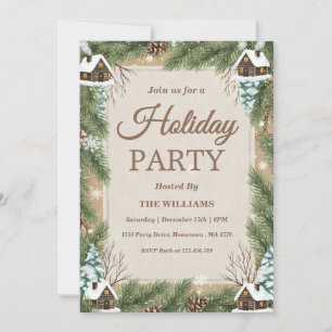 Woodland Winter Lodge Holiday Gathering Invitation