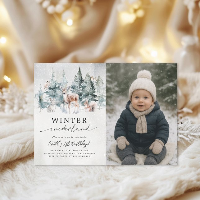 Woodland Winter Onederland 1st Birthday Photo Invitation (Creator Uploaded)