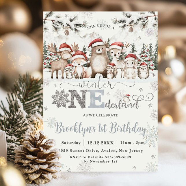Woodland Winter ONEderland Christmas 1st Birthday Invitation (Creator Uploaded)
