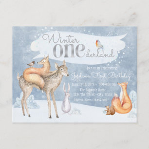 Woodland Winter ONEderland First Birthday Party Invitation