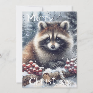 Woodland Winter Racoon Christmas Watercolor Holid Holiday Card