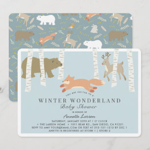 Woodland Winter Wonderland Blue Baby Shower Invitation