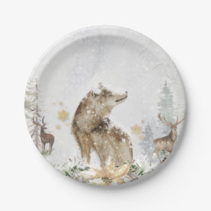 Woodland Wolf and Deer Forest Paper Plate