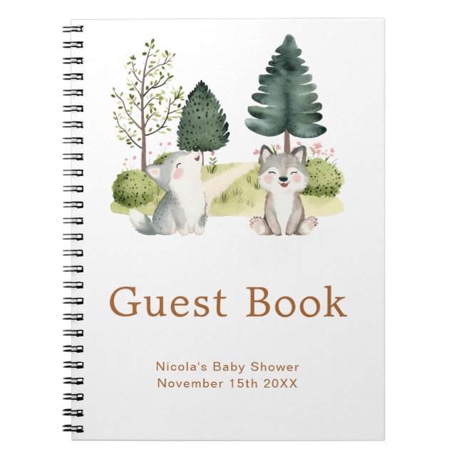 Woodland Wolf Baby Shower Guest Book (Front)