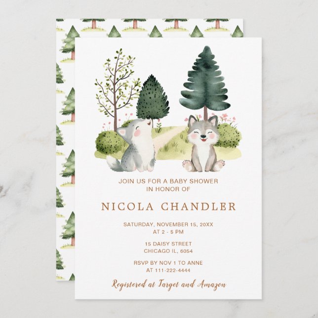 Woodland Wolf Baby Shower Invitation (Front/Back)