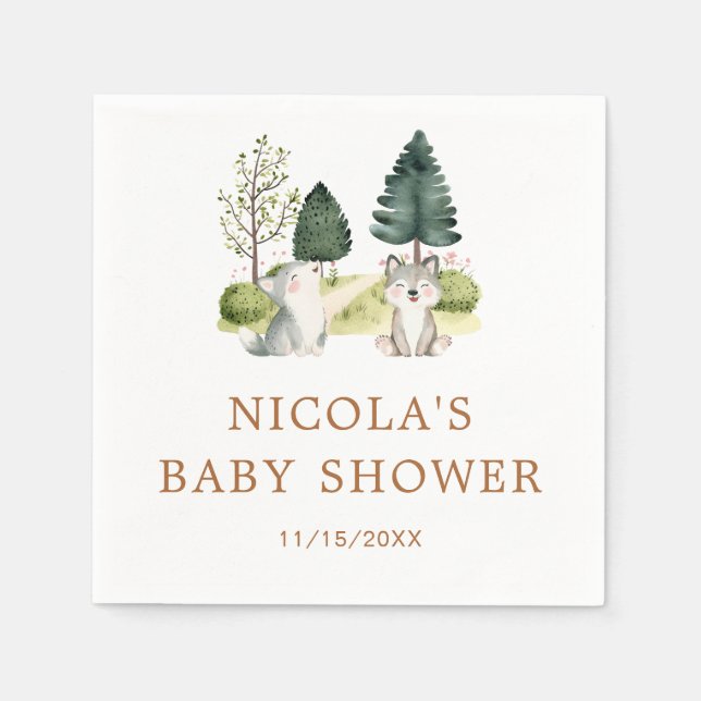 Woodland Wolf Baby Shower Napkin (Front)