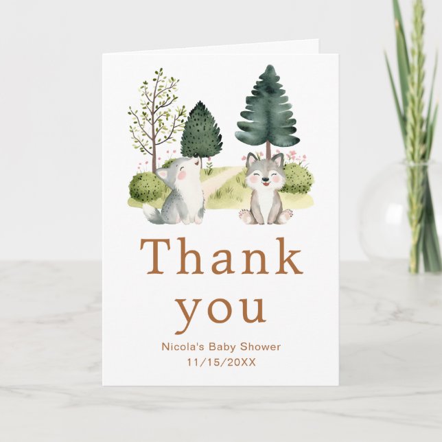 Woodland Wolf Baby Shower Thank You Card (Front)