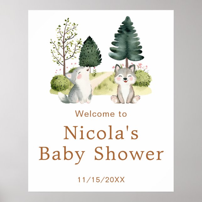 Woodland Wolf Baby Shower Welcome Poster (Front)