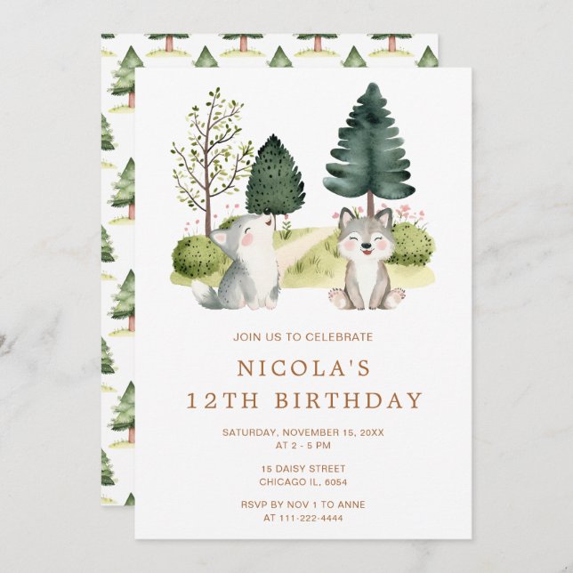 Woodland Wolf Birthday Party Invitation (Front/Back)