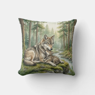 Woodland Wolf Family Kids Cushion