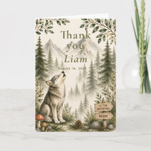 Woodland Wolf First Birthday Thank You Card
