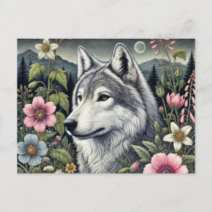 Woodland Wolf Postcard   Majestic Forest Wolf Art