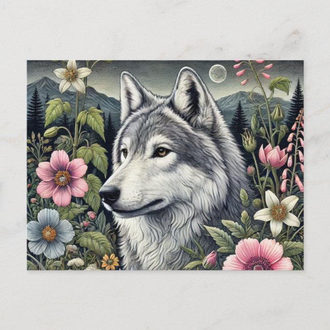 Woodland Wolf Postcard | Majestic Forest Wolf Art (Front)
