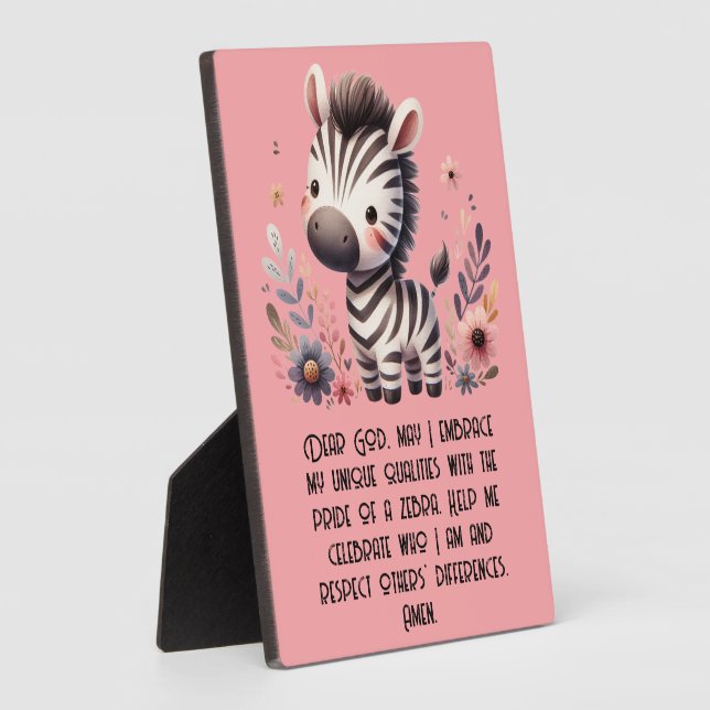 Woodland Zebra Kids Christian Prayer on Pink | Plaque (Side)