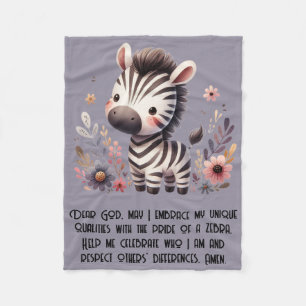 Woodland Zebra Kids Christian Prayer on Purple Fleece Blanket