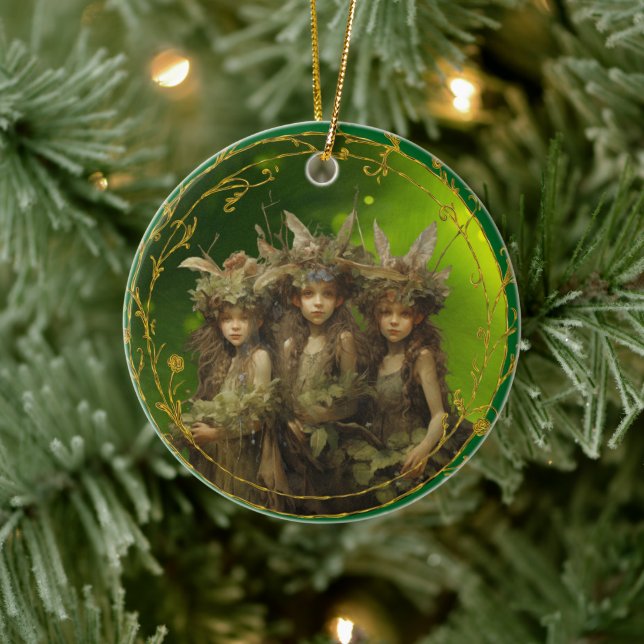 WoodlandFairies Ornament, Forest Fairycore Decor Ceramic Ornament (Tree)