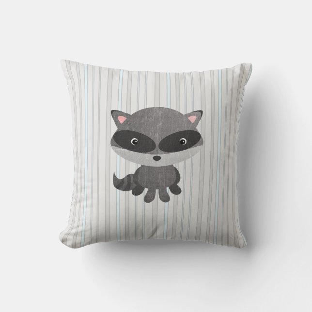 Woodlands Animals Racoon Throw Pillow (Front)